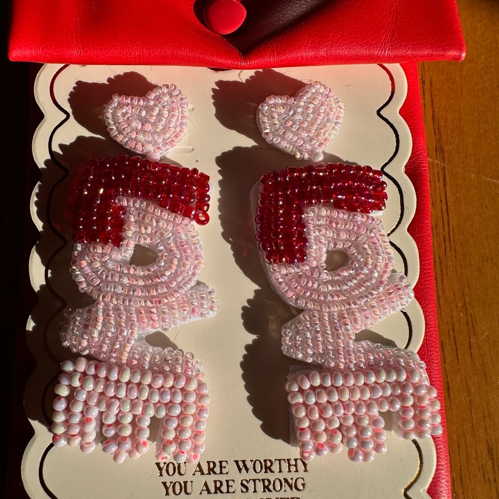 Pink and Red Beaded Earrings